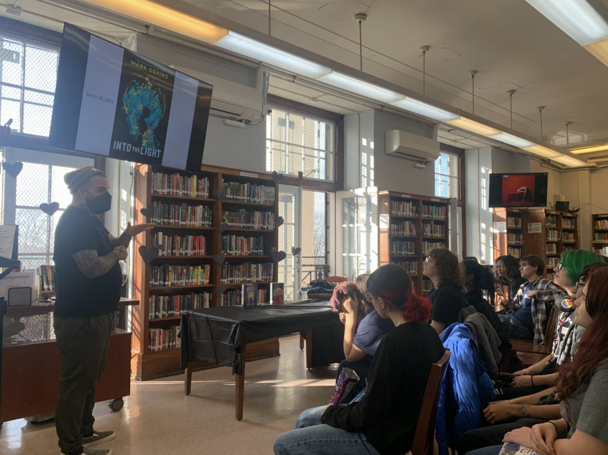 Mark Oshiro fields questions from students after their presentation. Photo by Alex Hajjar.